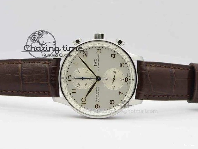 MIROTIME 1219 ModernLook Portuguese IW371445 ZF 1:1 Best Edition SS White Dial Gold Markers On Brown Leather Strap A79350 V 7269